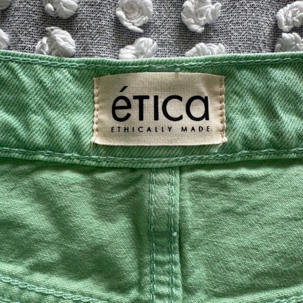 Etica | NWT High Waisted Green Denim Mini Skirt Size 25" - Picture 10 of 11